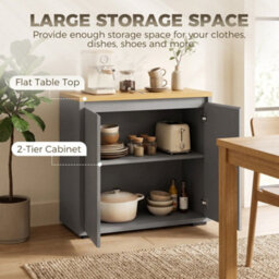 Homcom Kitchen Sideboard, Storage Cabinet With Double Doors, Grey - thumbnail 4