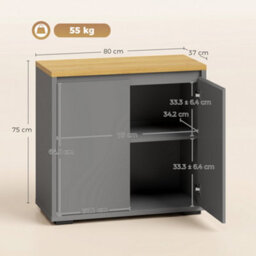 Homcom Kitchen Sideboard, Storage Cabinet With Double Doors, Grey - thumbnail 3