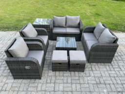 Fimous 8 Seater Rattan Sofa Set Outdoor Garden Furniture Set With Square Coffee Table Loveseat Sofa Reclining Chairs Side Table - thumbnail 1