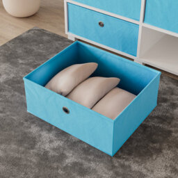 Urbn-Living Urbnliving 47Cm Height White Wooden Tv Unit Stand Media Cabinet 2 Sky Blue Fabric Storage Drawers - thumbnail 3