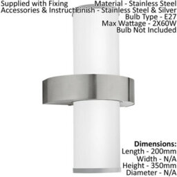 2 Pack Ip44 Outdoor Wall Light - Stainless Steel & Silver Lantern With E27 Bulbs - thumbnail 2