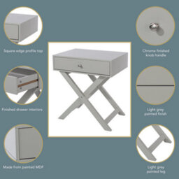 Core Products Grey X Leg 1 Drawer Petite Bedside Cabinet, H60.0Cm X W55.0Cm X D40.0Cm - thumbnail 8