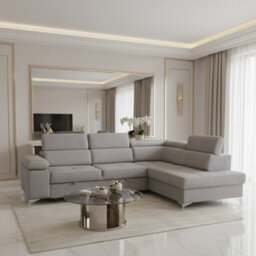 Madryt Right Hand Corner Sofa Bed Light Grey Fabric With Storage And Pull Out Sleeping Function