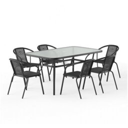 Breeins Black 7Pcs Outdoor Garden Furniture Set Dining Set 150 Cm Tempered Glass Table Stacking Chair For Garden Patio - thumbnail 7