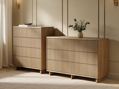 Solace+Co Velmor 2 Piece Ribbed Chest Of Drawers Set, Oak - image 1