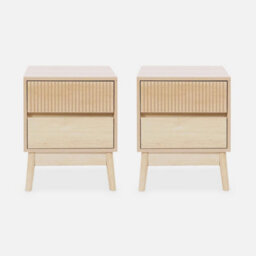 Sweeek - Pair Of Grooved Bedside Tables With Wooden Effect Linear Natural 39X40X48 Cm - thumbnail 2