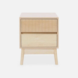Sweeek - Pair Of Grooved Bedside Tables With Wooden Effect Linear Natural 39X40X48 Cm - thumbnail 3
