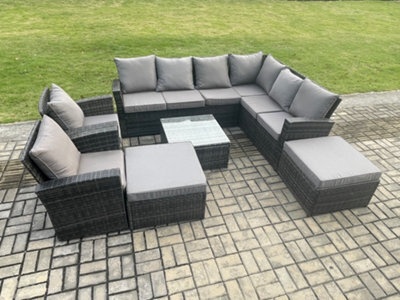 Fimous 10 Seat Rattan Garden Furniture Corner Sofa Set Outdoor Patio Sofa Table Set With 2 Big Footstool 2 Armchairs - image 1