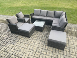 Fimous 10 Seat Rattan Garden Furniture Corner Sofa Set Outdoor Patio Sofa Table Set With 2 Big Footstool 2 Armchairs - thumbnail 2