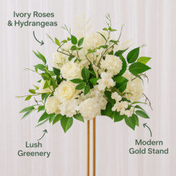Sandra Chaircovers Wedding General 40Cm Ivory Artificial Flower Centrepiece, Silk Foam Arrangement, Elegant Table Décor For Weddings Events - thumbnail 4