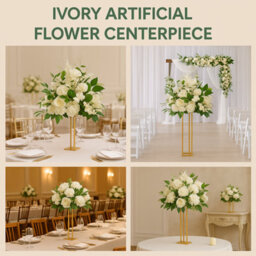 Sandra Chaircovers Wedding General 40Cm Ivory Artificial Flower Centrepiece, Silk Foam Arrangement, Elegant Table Décor For Weddings Events - thumbnail 5