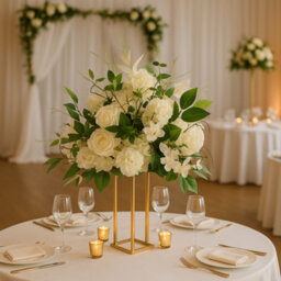 Sandra Chaircovers Wedding General 40Cm Ivory Artificial Flower Centrepiece, Silk Foam Arrangement, Elegant Table Décor For Weddings Events