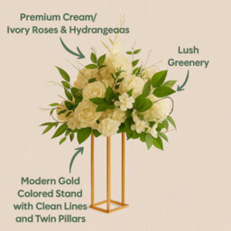 Sandra Chaircovers Wedding General 40Cm Ivory Artificial Flower Centrepiece, Silk Foam Arrangement, Elegant Table Décor For Weddings Events - thumbnail 2