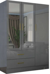 Sliding Wardrobes 4 u LTD Modern High Gloss Hinged Wardrobe With Mirror - 2, 3 Or 4 Doors And Built-In Drawers (Grey,116Cm) - thumbnail 2