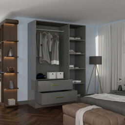 Sliding Wardrobes 4 u LTD Modern High Gloss Hinged Wardrobe With Mirror - 2, 3 Or 4 Doors And Built-In Drawers (Grey,116Cm) - thumbnail 4