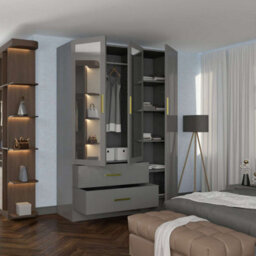 Sliding Wardrobes 4 u LTD Modern High Gloss Hinged Wardrobe With Mirror - 2, 3 Or 4 Doors And Built-In Drawers (Grey,116Cm) - thumbnail 3