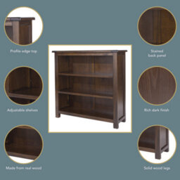 Core Products 3 Shelf Low Wide Bookcase, Rich Dark Brown Lacquer Finish, Boston Range H90.0Cm X W90.0Cm X D30.0Cm - thumbnail 5