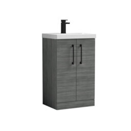 Balterley Bramshall Modern Bathroom 2 Soft Close Door & Mid-Edge Vanity Unit Basin, Anthracite Woodgrain, 500mm - thumbnail 1