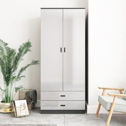 Urbn-Living Urbnliving Height 180Cm Glossy Black Carcass & White Drawers Tall 2 Door Wardrobe Bedroom Storage Hanging Rail Modern Furniture - thumbnail 1