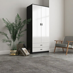 Urbn-Living Urbnliving Height 180Cm Glossy Black Carcass & White Drawers Tall 2 Door Wardrobe Bedroom Storage Hanging Rail Modern Furniture - thumbnail 2