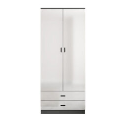 Urbn-Living Urbnliving Height 180Cm Glossy Black Carcass & White Drawers Tall 2 Door Wardrobe Bedroom Storage Hanging Rail Modern Furniture - thumbnail 4