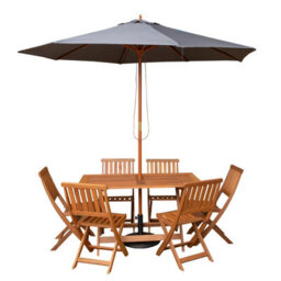 Samuel Alexander Outdoor 6 Person Folding Rectangular Wooden Garden Dining Table Chairs Grey Parasol And Base Set - thumbnail 9
