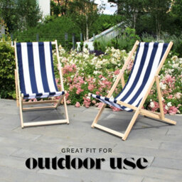 Novecrafto Classic Folding Wood Deck Chairs Set Of 4 - Adjustable Deck Chair For Beach/garden - Seaside Lounger With Navy Blue Canvas Fabric - thumbnail 5