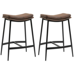Homcom Breakfast Bar Stools Set Of 2 Upholstered Barstools W/ Curved Seat Brown - thumbnail 2