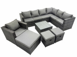 Fimous Outdoor Pe Rattan Garden Furniture Sofa Set With Square Coffee Table Chair 3 Stools Dark Grey - thumbnail 1