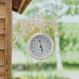 York Station Wall Mounted Quartz Clock & Thermometer - Battery Powered Weatherproof Double-Sided Home Garden Decoration - Cream - thumbnail 2