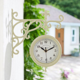 York Station Wall Mounted Quartz Clock & Thermometer - Battery Powered Weatherproof Double-Sided Home Garden Decoration - Cream - thumbnail 1