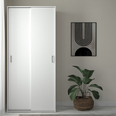 Furniture To Go Space Wardrobe With 2 Sliding Doors In White (W) 77.6 X  (H) 175.4 X  (D) 48.2Cm - image 1