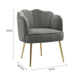 Living And Home Grey Frosted Velvet Effect Tub Chair Occasional Armchair With Metal Legs - thumbnail 5