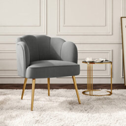 Living And Home Grey Frosted Velvet Effect Tub Chair Occasional Armchair With Metal Legs - thumbnail 1
