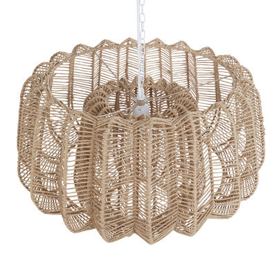 Wyld And Coco Japandi Pendant Lamp, Handcrafted Beige Paper Rope Shade, Geometric Cage, Adjustable Height - image 1