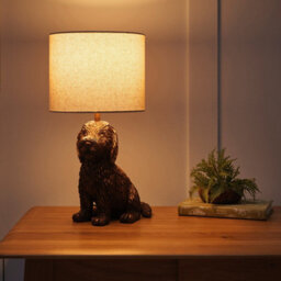 K Living Puppy Animal Table Lamp In Antique Copper With Linen Shade Elegant Lighting - thumbnail 5
