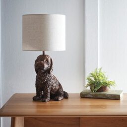 K Living Puppy Animal Table Lamp In Antique Copper With Linen Shade Elegant Lighting - thumbnail 1