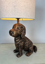 K Living Puppy Animal Table Lamp In Antique Copper With Linen Shade Elegant Lighting - thumbnail 4