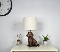 K Living Puppy Animal Table Lamp In Antique Copper With Linen Shade Elegant Lighting - thumbnail 2