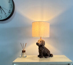 K Living Puppy Animal Table Lamp In Antique Copper With Linen Shade Elegant Lighting - thumbnail 3