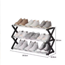 Black Foldable 3Tiers Metal Shoe Rack For Closet Entrayway Living Room - thumbnail 2
