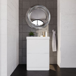 Balterley Dunwood Modern Bathroom Floor Standing 2 Drawer Vanity Unit & Ceramic Basin, Satin White, 600mm - thumbnail 2
