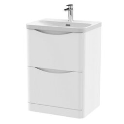 Balterley Dunwood Modern Bathroom Floor Standing 2 Drawer Vanity Unit & Ceramic Basin, Satin White, 600mm - thumbnail 1