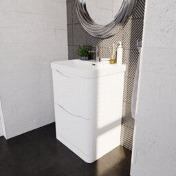 Balterley Dunwood Modern Bathroom Floor Standing 2 Drawer Vanity Unit & Ceramic Basin, Satin White, 600mm - thumbnail 4