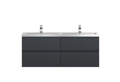 Hudson Reed Urban Soft Black Wall Hung Vanity Unit And Double Polymarble Basin With Silent Close, 540 X 1205 X 383 - image 1