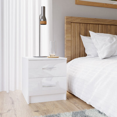SquareBoxx Chiswick Gloss White 2 Drawer Modern Bedside Table & Bedside Cabinet - (H) 46Cm X (W) 45Cm X (D) 35Cm - image 1