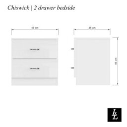SquareBoxx Chiswick Gloss White 2 Drawer Modern Bedside Table & Bedside Cabinet - (H) 46Cm X (W) 45Cm X (D) 35Cm - thumbnail 2