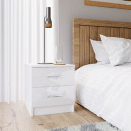 SquareBoxx Chiswick Gloss White 2 Drawer Modern Bedside Table & Bedside Cabinet - (H) 46Cm X (W) 45Cm X (D) 35Cm - thumbnail 1