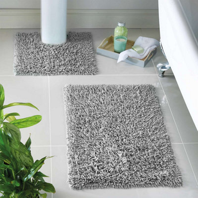 Silver Tumble-Twist Cotton Bath Mat And Pedestal Mat Set, 100% Cotton, 2 Piece, 80X50Cm And 50X40Cm - image 1