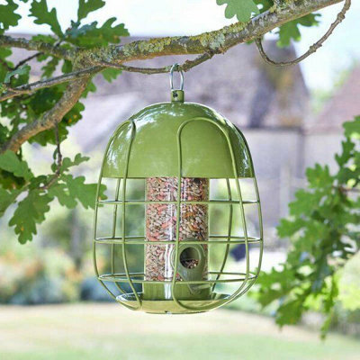 Large Hanging Bird Feeder Garden Novelty Metal Cage Seed Feeding Station Green - image 1